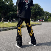 Men Jeans Flocking Embroidered Jeans Loose Trousers